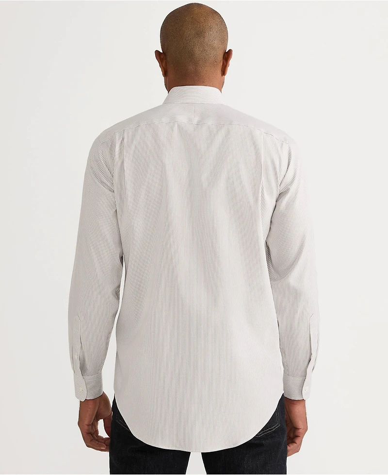 Lands' End Men's Pattern No Iron Supima Pinpoint Straight Collar Dress Shirt