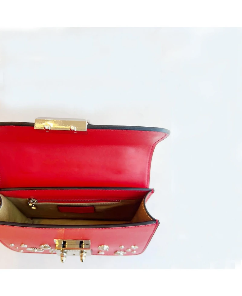Susu Studded Small Leather Crossbody Bag Red Purse Women's Handbag