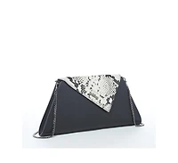 Susu Black Leather Clutch Bag Unique Snakeskin Evening Purse Women's Handbag