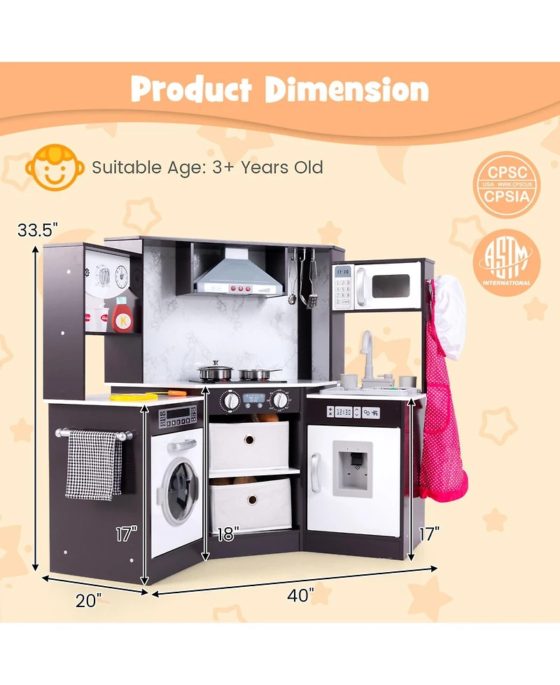 Kids Play Kitchen Playset with Realistic Lights and Sounds Interactive Cooking Toy for Toddlers