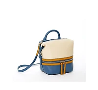 Susu Blue Leather Backpack Purse for Women Convertible Crossbody Bag Medium Size with Front and Back Pockets