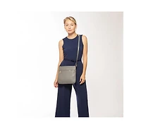 Susu Gray Leather Messenger Bag Women s Slim Crossbody Purse with Zipper Closure and Front Pocket