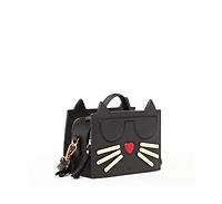 Susu Leather Cat Bag Black Crossbody Purse Women's Handbag with Top Handle and Adjustable Strap