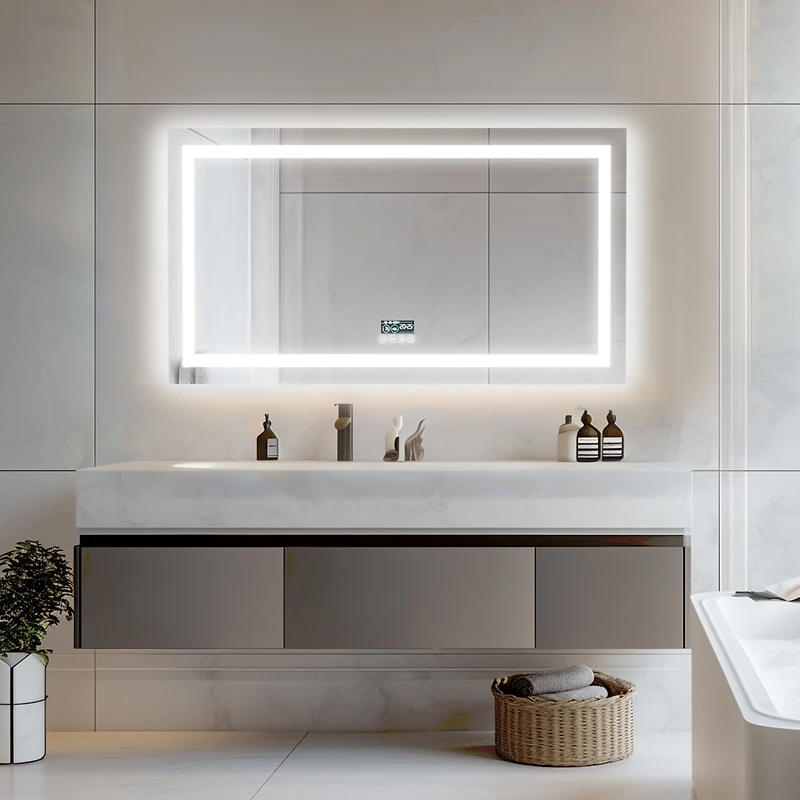 Luvodi 39.37 x 23.62 In Rectangle Led Lighted Bathroom Mirror Bluetooth Speaker Dimming Vanity Mirror