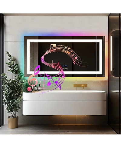 Luvodi 55.12 x 27.56" Led Bluetooth Bathroom Mirror Front-lit Rgb Backlit Wall Defog Vanity Mirror