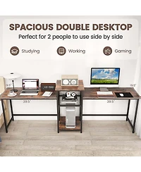 97 Inch Two Person Desk Double Computer Desk with Power Outlets Printer Stand