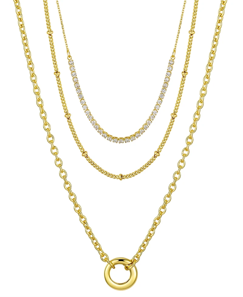 Unwritten Cubic Zirconia Tennis Round Carabiner Layered Necklace Sets