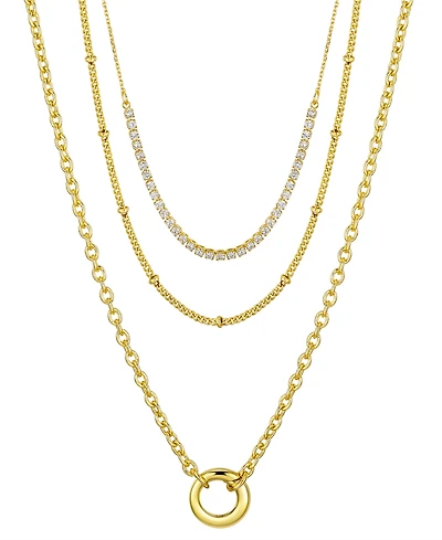 Unwritten Cubic Zirconia Tennis Round Carabiner Layered Necklace Sets