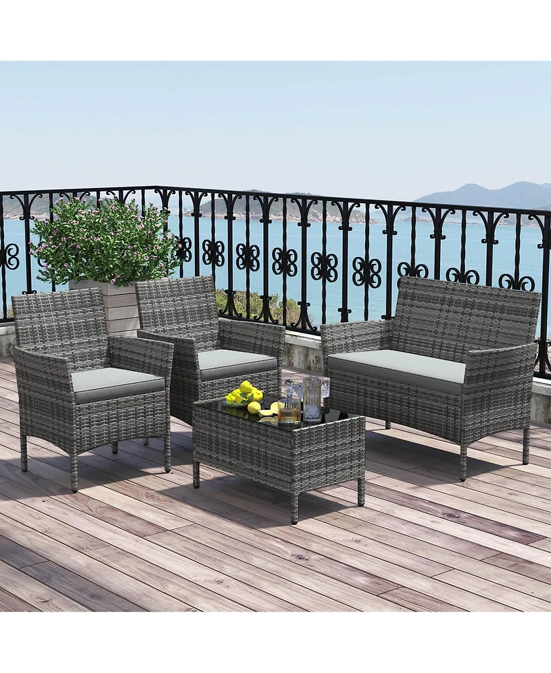 Pcs Patio Furniture Set with Washable Cushions and Tempered Glass Coffee Table