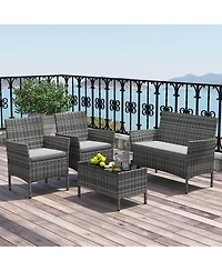 Pcs Patio Furniture Set with Washable Cushions and Tempered Glass Coffee Table