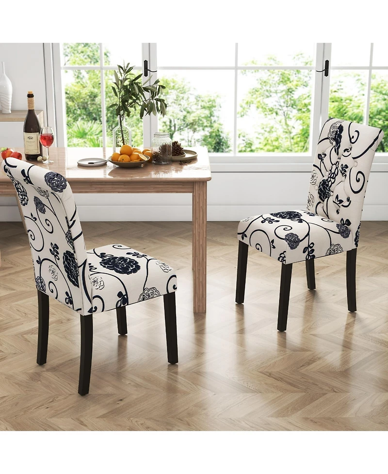 2 Pieces Tufted Dining Chair Set with Adjustable Anti-Slip Foot Pads