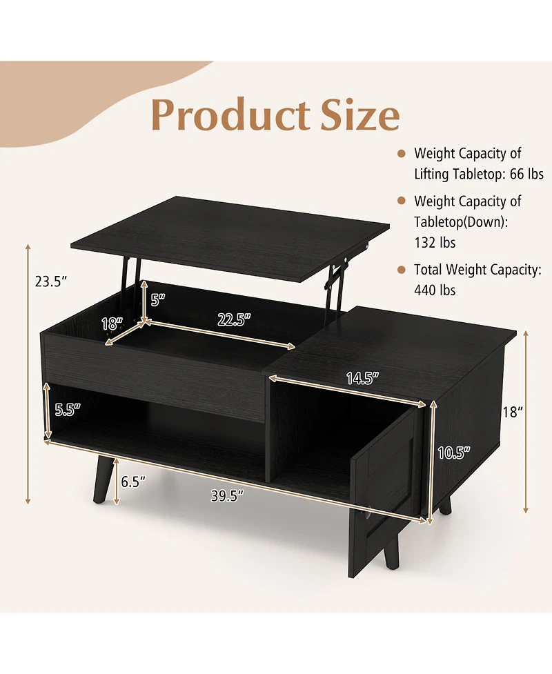 Lift-Top Coffee Table with Storage and Hidden Compartment Stylish and Functional Furniture for Living Room