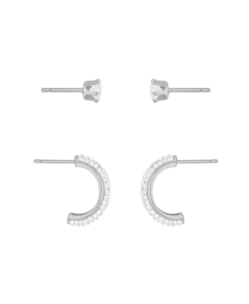 And Now This Clear Crystal Hoop and Cubic Zirconia Stud Earrings Set