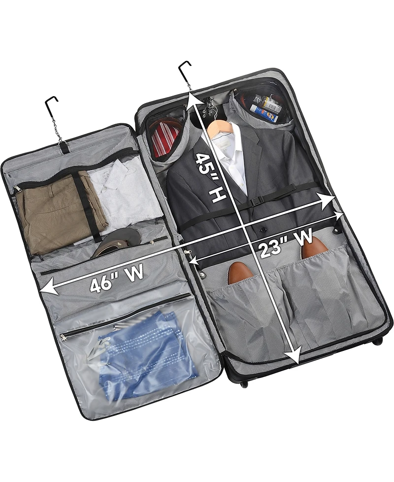 WallyBags 45" Premium Rolling Garment Bag with Multiple Pockets