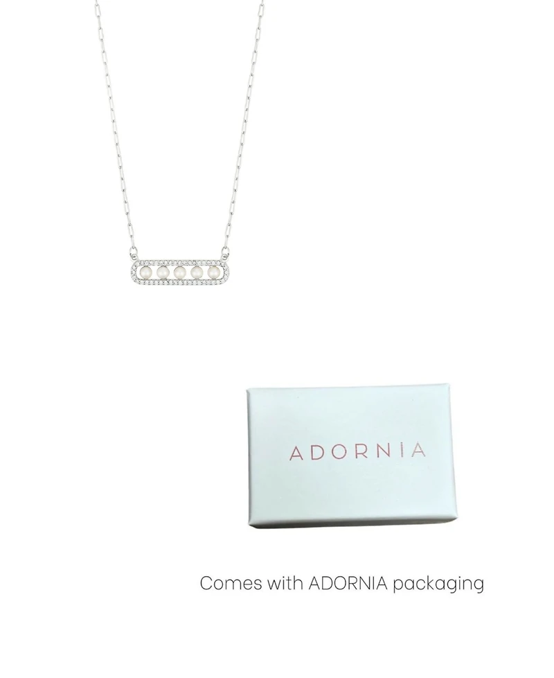 Adornia Adjustable Cultivated Pearl Pave Bar Necklace