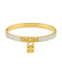 Adornia Tarnish Resistant Gold Cubic Zirconia Pave Lock Bangle Bracelet