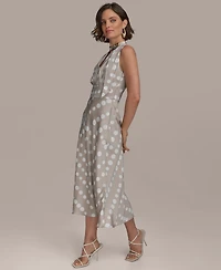 Donna Karan New York Women's Dot-Print Tie-Neck A-Line Dress