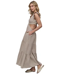 Dkny Jeans Women's Linen-Blend Tiered V-Neck Cutout Dress - Pbl