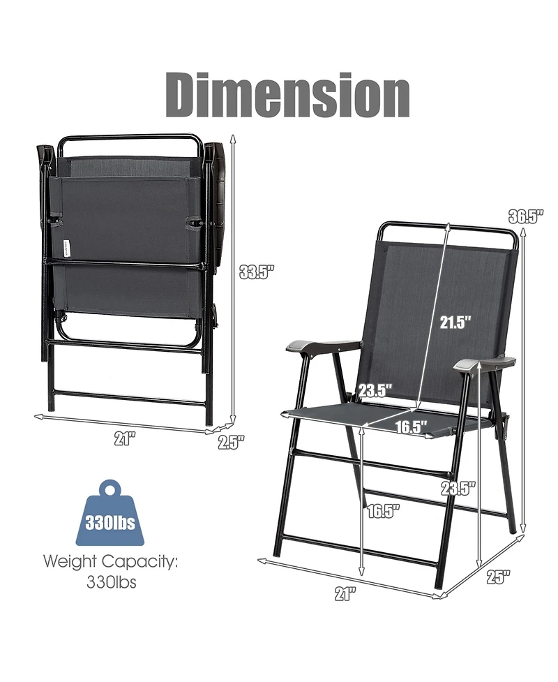 Gymax Set of 4 Folding Patio Chair Portable Sling Chair Yard Garden Outdoor