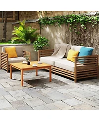 Gymax Outdoor Coffee Table w/ Slatted Tabletop Small Outside Table Square Patio Table