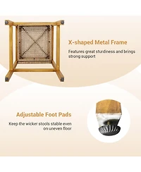 Gymax Wicker Bar Stools Set of 4 Patio Chairs w/ Solid Wood Frame & Ergonomic Footrest