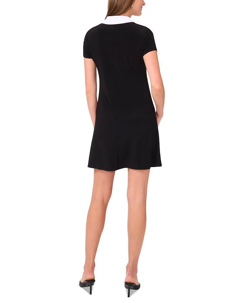 Msk Petite Spread-Collar Short-Sleeve Shift Dress