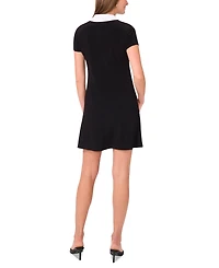 Msk Petite Spread-Collar Short-Sleeve Shift Dress
