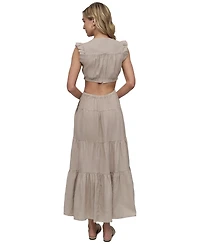 Dkny Jeans Women's Linen-Blend Tiered V-Neck Cutout Dress - Pbl