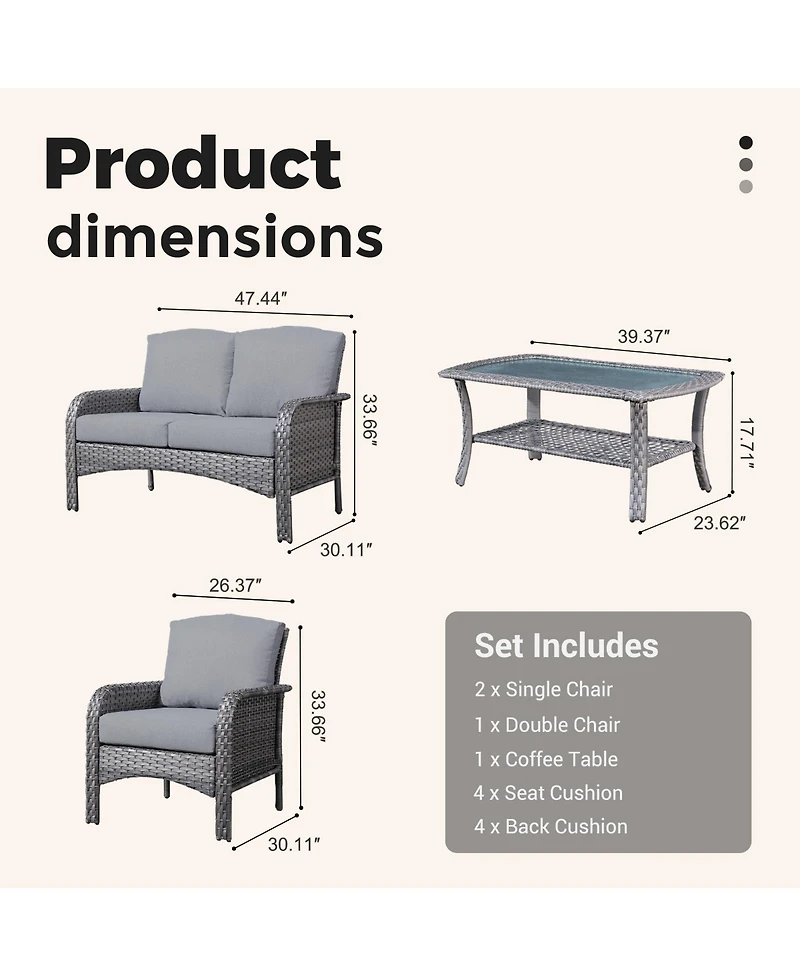 Xizzi 4 Pieces Patio Fruniture Set,Outdoor Wicker Sofa with Outdoor Chairs,Coffee Table,High Back Loveseat Thickened Cushion