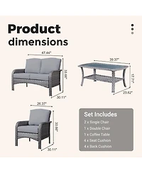 Xizzi 4 Pieces Patio Fruniture Set,Outdoor Wicker Sofa with Outdoor Chairs,Coffee Table,High Back Loveseat Thickened Cushion