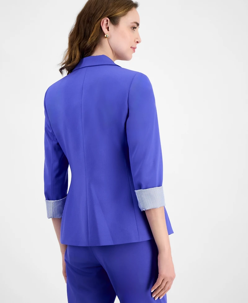 Tahari Asl Petite Peak-Lapel Button-Front Roll-Tab Blazer