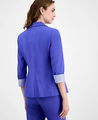 Tahari Asl Petite Peak-Lapel Button-Front Roll-Tab Blazer