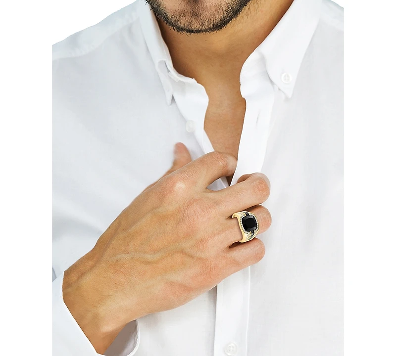 Effy Men's Onyx (12mm) & Diamond (7/8 ct. t.w.) Ring in 14k Gold