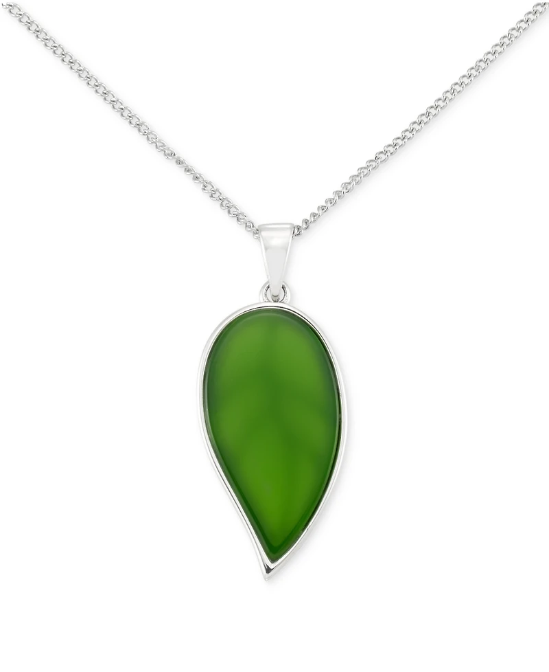 Green Agate & Marcasite Leaf 18" Pendant Necklace in Sterling Silver