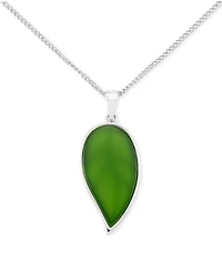 Green Agate & Marcasite Leaf 18" Pendant Necklace in Sterling Silver