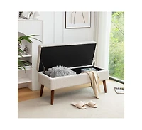 Tufted Storage Ottoman Bench for Bedroom or Entryway, Linen Storage Bench with Solid Wood Legs-The Pop Home