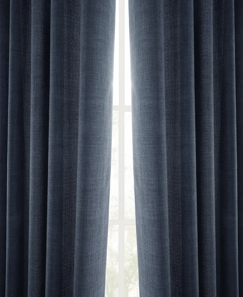 Half Price Drapes Sergeants Blue Italian Faux Linen Room Darkening Curtain