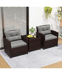 3 Pieces Rattan Patio Furniture Set with Washable Cushion