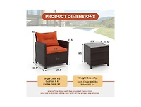 3 Pieces Rattan Patio Furniture Set with Washable Cushion