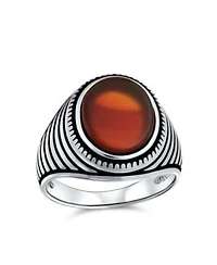 Bling Jewelry Retro Grooved Silver Ring with Black Onyx Square Signet Sterling Band