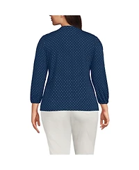 Lands' End Plus Lightweight Jersey Button Pintuck Top