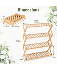 4-Tier Foldable Shoe Rack with Slatted Shelves for Compact Entryway Storage