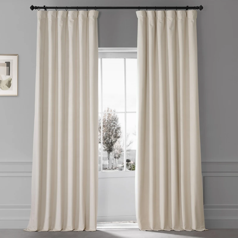 Half Price Drapes Diva Cream Signature Plush Velvet Hotel Blackout Curtain