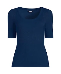 Lands' End Plus Drapey Rib Fitted Elbow Sleeve Scoop Neck Tee