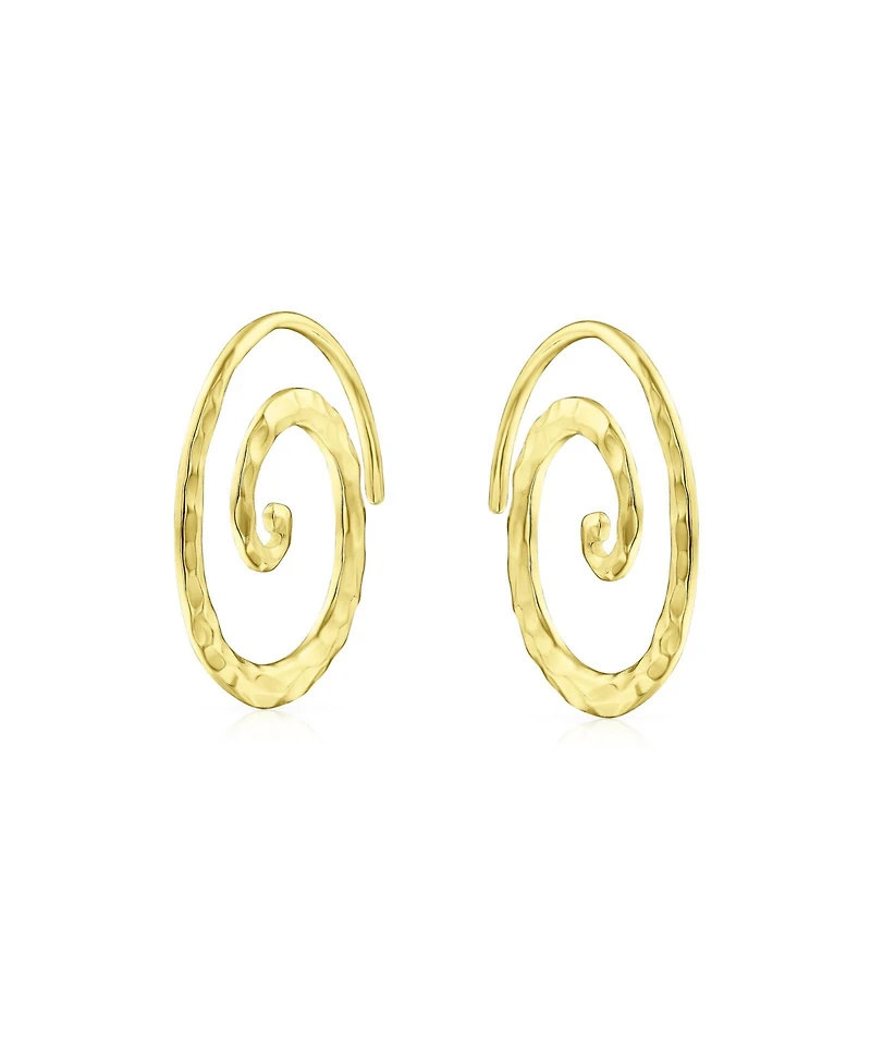 Bling Jewelry Boho Geometric Hoop Huggie Earrings 14K Gold Plated Sterling Silver Spiral Design
