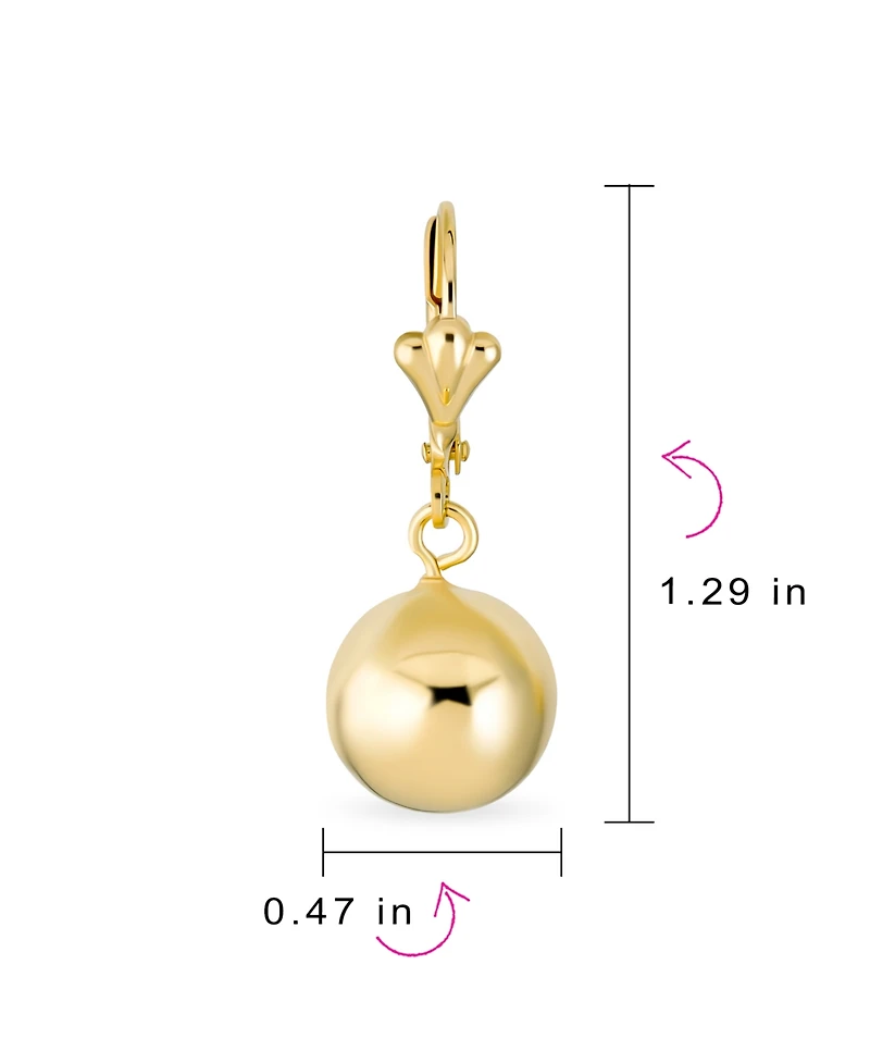 Bling Jewelry Classic Elegant Simple Round Light Weight Dangle Lever Back Drop Ball Earrings Yellow 18K Gold Plated Brass