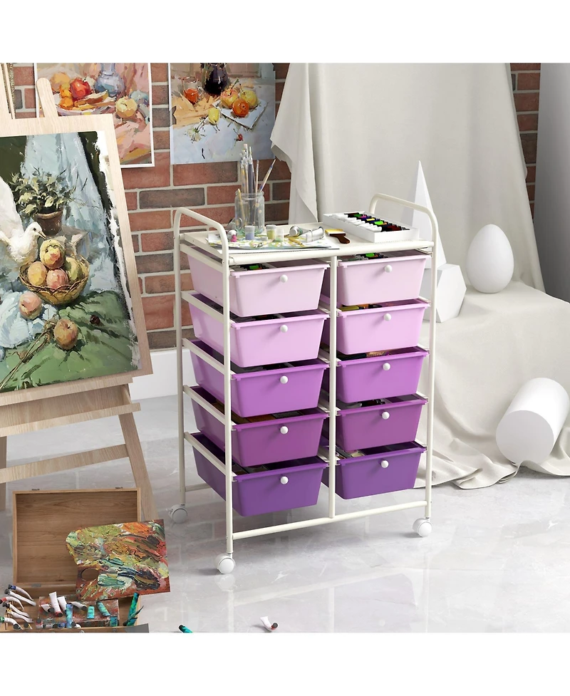 10-Drawer Rolling Storage Cart Portable and Spacious Storage Organizer for Home or Office