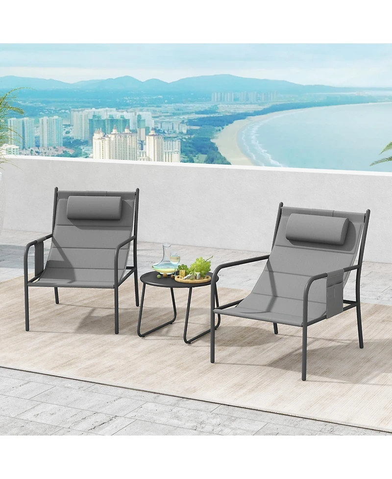 3-Piece Outdoor Bistro Set Patio Chairs and Coffee Table for Balcony, Garden, or Deck