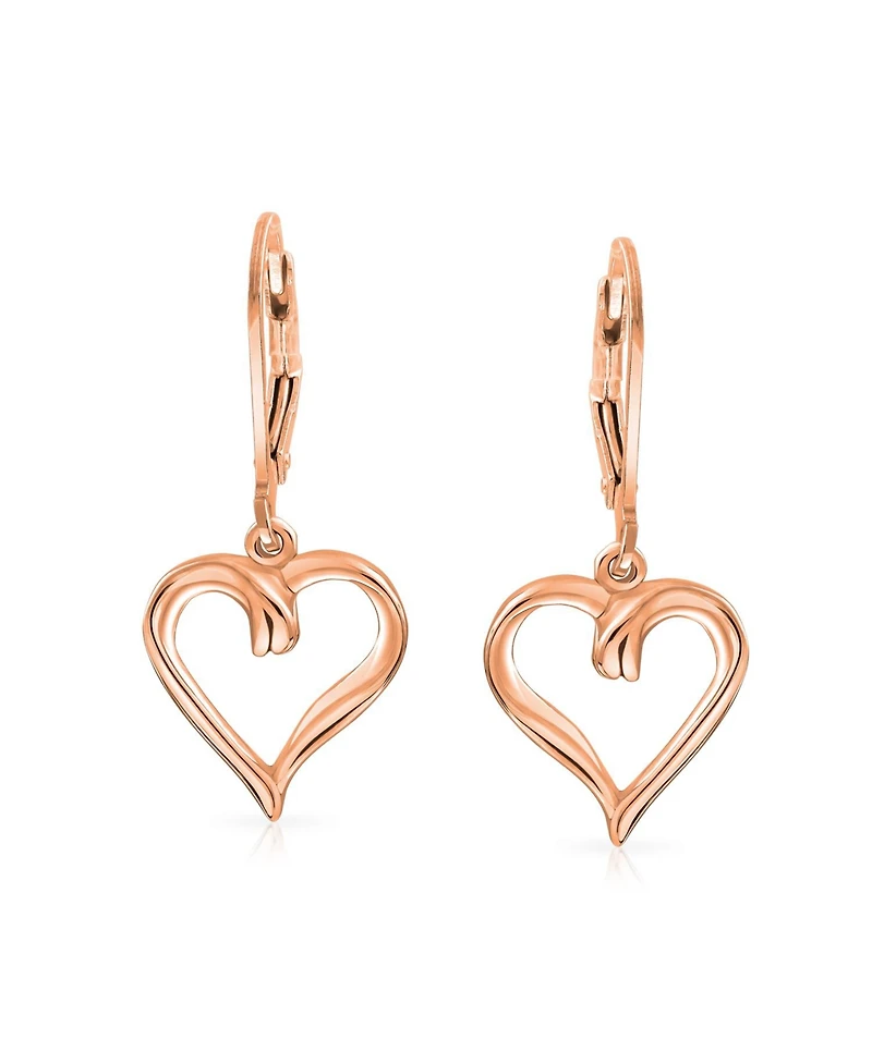 Bling Jewelry Delicate Open Heart Shaped Dangle Earrings Rose Gold Plated Sterling Silver