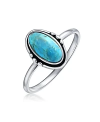 Bling Jewelry Western Boho Delicate Bezel Set Oval Cabochon Natural Rose Pink Rhodochrosite Turquoise Moonstone Ring 1MM Thin Band Oxidized .925 Sterl